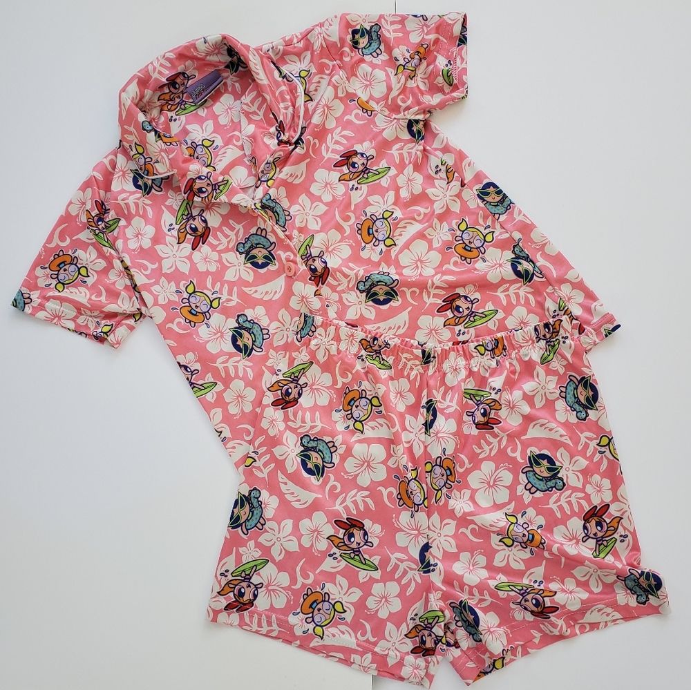 powerpuff girls silky button up pajama set  Size 8